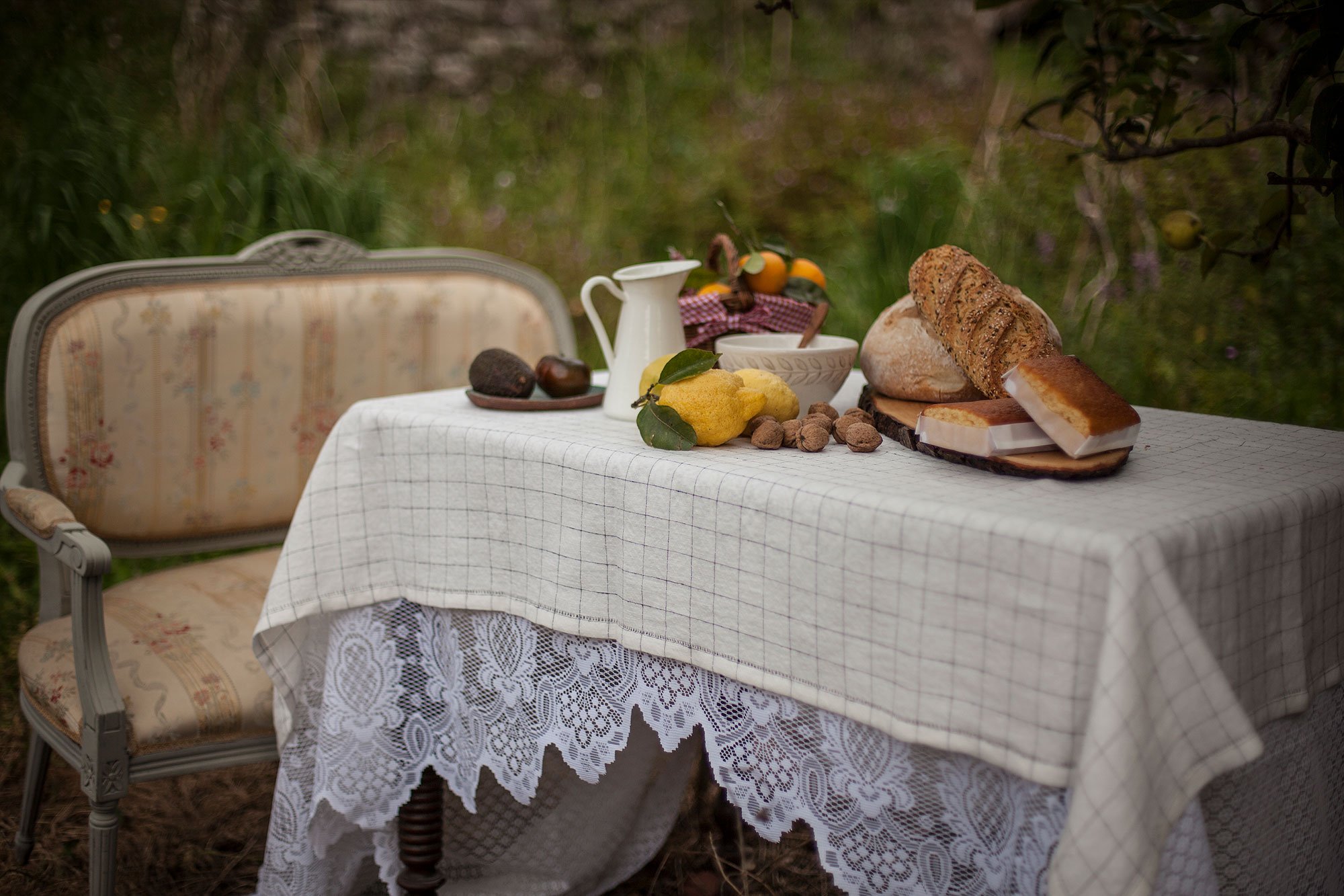 Desayuno saludable en los jardines en Posada Seis Leguas en Cantabria